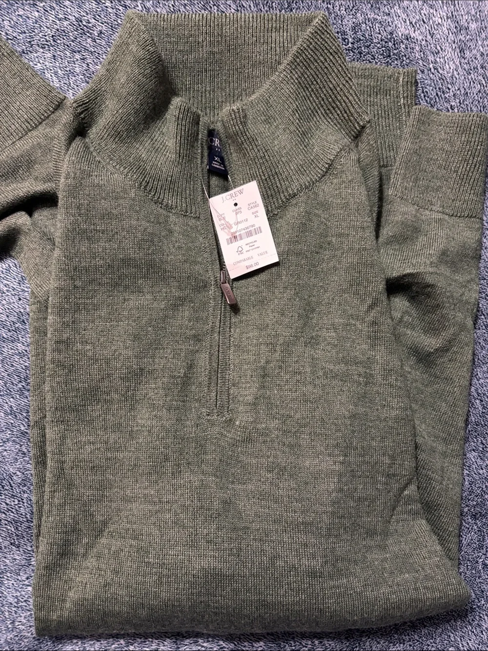 J. Crew Men's Olive Green Zip-Up Sweater